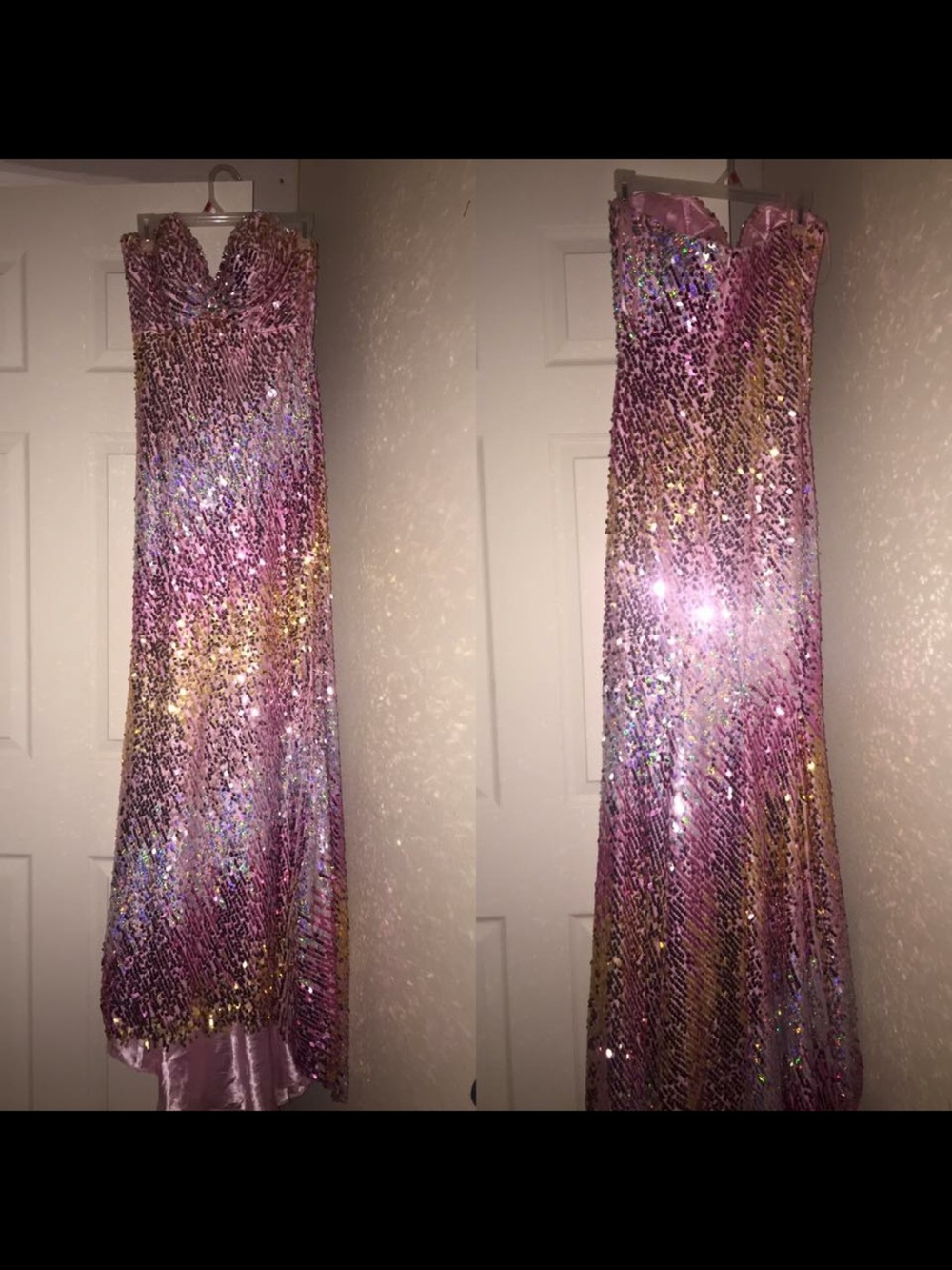 Pink Sequin Strapless Evening Gown